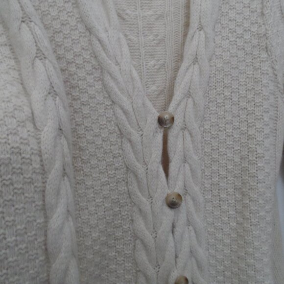 Eddie Bauer Cream Wool Cardigan with Textured Knit - Picture 3 of 12